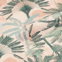 Furn&#46; Malaysian Palm Blush Pink&#47;Green Tropical Printed Wallpaper
