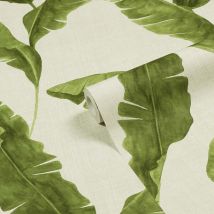 Furn&#46; Plantain Green&#47;Natural Beige Botanical Printed Wallpaper