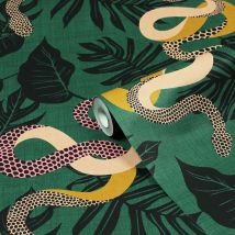 Furn&#46; Serpentine Juniper Green Animal Printed Wallpaper