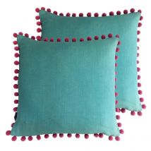 Paoletti Mardi Gras Polyester Filled Cushions Twin Pack Viscose Aqua&#47;Fuchsia
