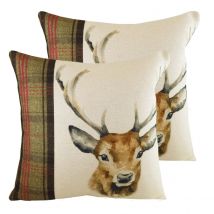 Evans Lichfield Hunter Stag Polyester Filled Cushions Twin Pack Natural 43 x 43cm