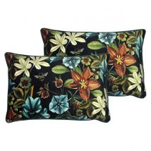 Evans Lichfield Midnight Garden Aquilegia Polyester Filled Cushions Twin Pack Teal 40 x 60cm