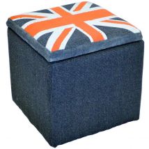 Techstyle Union Jack Square Flag Padded Storage Pouffe Stool Blue &#47; Red &#47; Grey