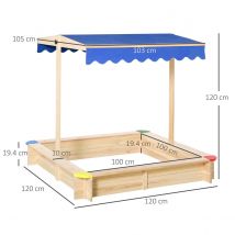 Outsunny Kids Outdoor Wooden Cabana Sandbox Playset With Bench Canopy
