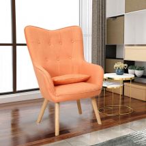 LivingandHome Living and Home Wide Wingback Chair Linen Curved Armchair - Orange