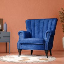 LivingandHome Living and Home Vintage Velvet Wingback Armchair - Blue