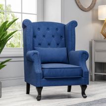 LivingandHome Living and Home Luxury Wing Back Armchair Sofa Tub Chair With Cushion - Blue