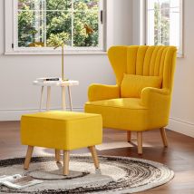 LivingandHome Living and Home Wingback Armchair And Footstool Yellow