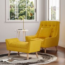 LivingandHome Living and Home Chenille Wide Armchair With Ottoman Yellow