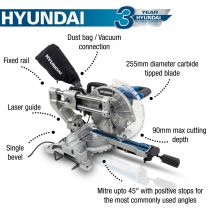 Hyundai 2000W Electric Mitre Saw&#47;Chop Saw With 255Mm Blade 230V