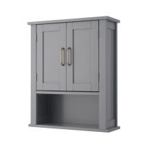 Teamson Home Mercer Wooden Bathroom Wall Storage Cabinet With Open Shelf - Grey