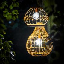 Teamson Home Solar Dimmable Light with Wicker Teardrop Shade Pendant Brown