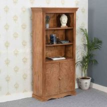 IH Design Carved Mango Wood Large Corner Bookcase