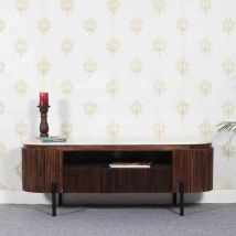 IH Design Luxor Mango Wood Tv Cabinet With Marble Top &#38; Metal Legs