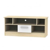 Welcome Furniture Ready Assembled Contrast 1 Drawer Tv &#38; Media Unit In White Gloss &#38; Bardolino Oak