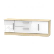 Welcome Furniture Ready Assembled Contrast 2 Door 2 Drawer Superwide Tv Unit In White Gloss &#38; Bardolino Oak
