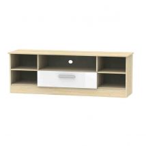 Welcome Furniture Ready Assembled Contrast Wide 1 Drawer Tv &#38; Media Unit In White Gloss &#38; Bardolino Oak