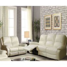 SleepOn Bonded Leather Reclining Sofa Set 3 Seater And 2 Seater - White