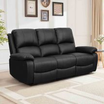 SleepOn Bonded Leather Reclining 3 Seater Sofa - Black