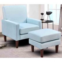 Sleepon Plush Velvet Chair With Footstool In Blue