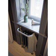 Terma Cast Iron Towel Rail, Plain Towel Rail 900X490 , Flat Black (radiator) & Brushed Brass (surround)