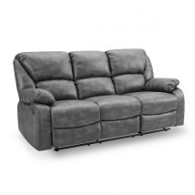 Home Detail Enoch Grey Faux Leather 3- Seater Manual Recliner Sofa
