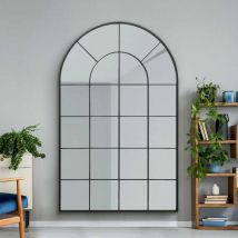 MirrorOutlet Arcus Black Framed Arched Window Full Length Leaner Wall Mirror 75&#34; X 47&#34; &#40;190 X 120cm&#41;