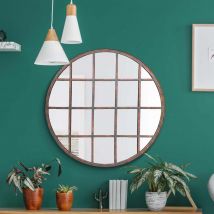 MirrorOutlet Kirkby - Rustic Metal Round Shaped Window Decorative Wall Mirror 32&#34; X 32&#34; &#40;80cm X 80cm&#41;