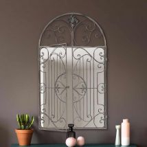 MirrorOutlet Kirkby - Rustic White Metal Framed Arched Wall Mirror&#46; Closed Doors 40&#34; X 24&#34; &#40;102cm X 61cm&#41;&#46;