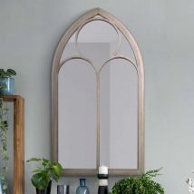 MirrorOutlet Somerley - Extra Large Rustic Metal Chapel Arched Decorative Wall Or Leaner Mirror Stone Colour 60&#34; X 32&#34; &#40;150cm X 81cm&#41;