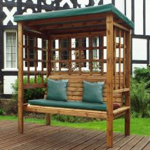 Charles Taylor Bramham Three Seat Arbour with Green Roof Cover and Cushions