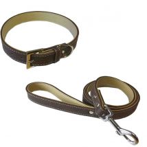 Bunty Leather Style Dog Collar And Lead - Large