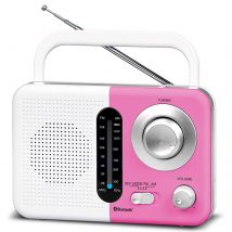 Soundz BT USB SD AC/DC Portable Radio with Bluetooth - White/Pink