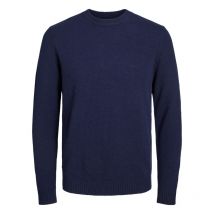 Jack & Jones Premium - Pull Premium Coton Et Laine Avec Manches Longues Et Col Rond Marine - Bleu