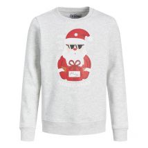 Jack & Jones Junior - Sweat à Col Rond Junior Garçon Jack & Jones Toon Xmas En Coton Mélangé Blanc Avec Logos De Noel - Blanc