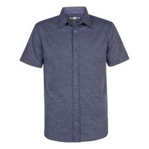 Petrol Industries - Chemise Droite Petrol Industries, En Coton Motifs Abstraits Bleu, à Manches Courte Et Col Français - Marine