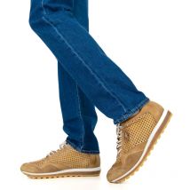Cetti - Baskets Basses Luxe Cetti En Cuir Perforé Beige à Semelle Running Et Lacets élastiqués - Brun