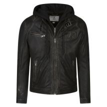 Serge Pariente - Blouson à Capuche Serge Pariente En Cuir De Mouton Noir Délavé Avec Gilet Intégré - Noir