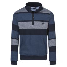 Ethnic Blue - Sweat Col Montant Et Zippé Ethnic Blue En Coton Bicolore Avec Des Bandes Larges - Bleu