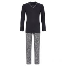 Ringella - Pyjama Long Ringella En Coton : Tee-shirt Manches Longues Et Col V Anthracite Et Pantalon à Motif Paisley -