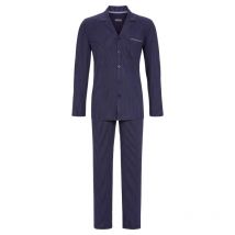 Ringella - Pyjama Long Coupe Ouverte Ringella En Coton : Tee-shirt Manches Longues à Col Revers Bleu Marine à Rayures -