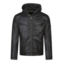 Mauritius - Blouson Mauritius Cuir De Mouton Avec Manches Longues Et Col à Capuche Noir - Noir