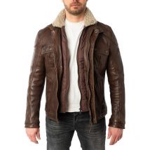 Mauritius - Blouson Mauritius Cuir De Mouton Avec Manches Longues Et Col Aviateur Marron - Marron
