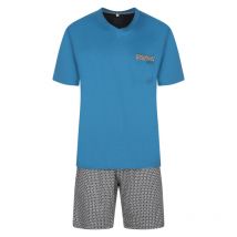 Christian Cane - Pyjama Court Avec Manches Courtes Et Col V Christian Cane Coton Mélangé Bleu Vichy - Bleu