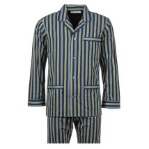 Christian Cane - Pyjama Long Col Chemise Christian Cane Barri En Coton Noir à Rayures Verticales Bleu Marine, Blanches Et Jaunes -