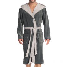 Vossen - Peignoir De Bain Bi-matière Poppy Vossen En Bambou Gris Foncé à Intérieur Gris Clair -