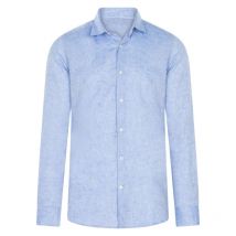 Bo - Chemise Coupe Ajustée Et Col Français Bande Originale En Lin Et Coton Bleu Chiné - Bleue