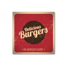 Tableau Vintage Plaque Burger Rouge 50X50 cm