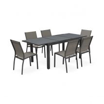 sweeek Salon de jardin table extensible - Orlando Gris taupe - Table en aluminium 150/210cm et 6 chaises en textilène | sweeek  Gris