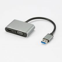 D2 Diffusion Adaptateur USB 3.0 male / HDMI F + VGA F HDMI 1920*1080P, adaptateur USB-C mâle/USB A femelle inclus, boîtier métal
